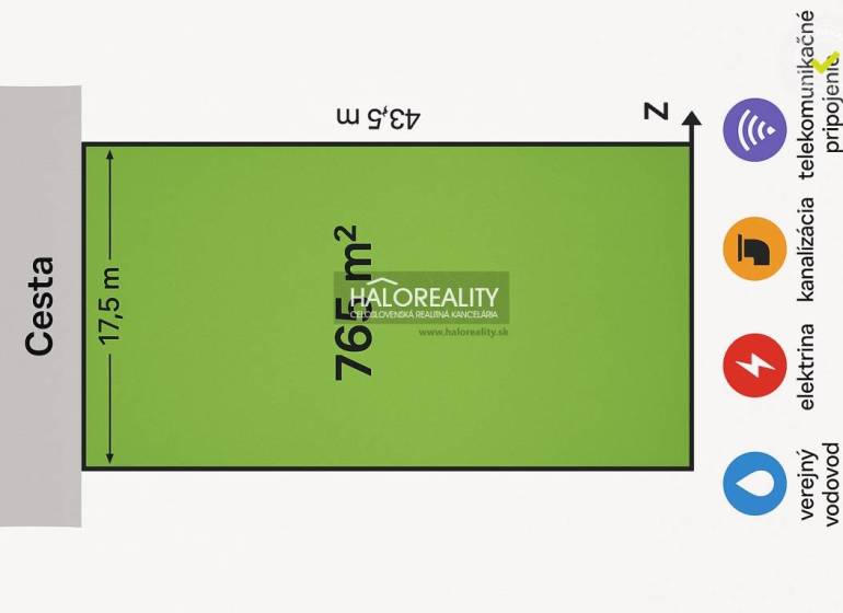 Plot plan of a 765 m² property with a house in Rakovice, ideal for living.