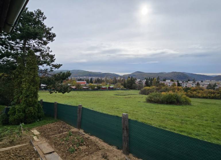 View of the green area of gardens on A. Hlinka Street in Zvolen with the surrounding nature.