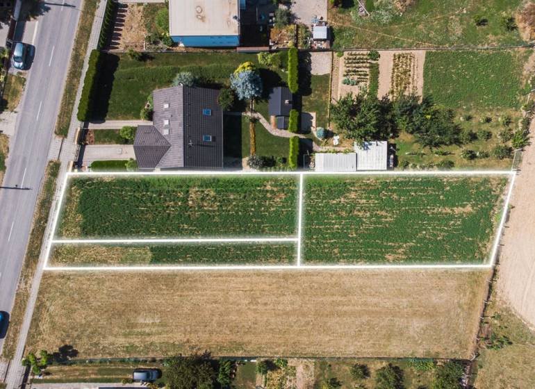 Aerial view of building plots for sale in the village of Práznovce.