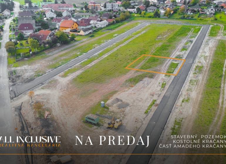Aerial view of building plots in Kostolné Kračany, Amadeho Kračany area, ready for residential development.