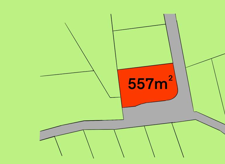 Plot plan of a 557 m² plot on Malinová Street in Malinová for residential purposes.
