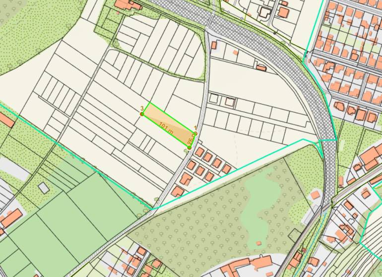 Land map on Na Výhone Street, Moravany nad Váhom, suitable for housing.