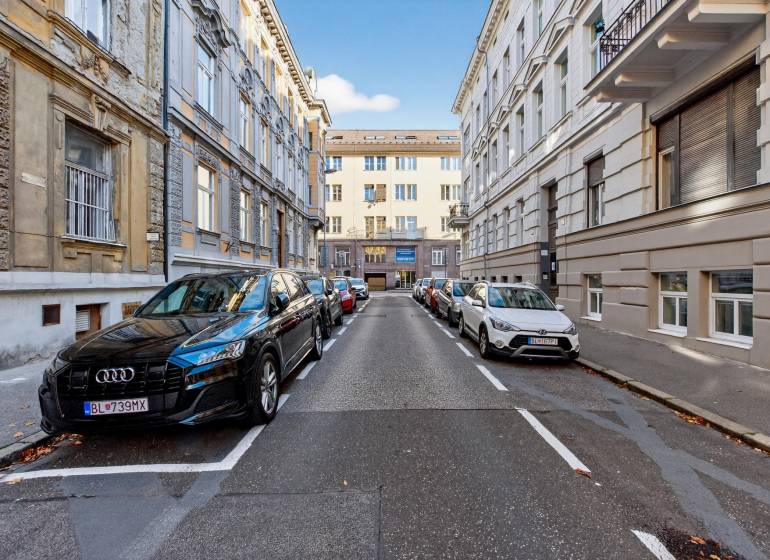 Gunduličova Street in Bratislava - Old Town with parked cars.