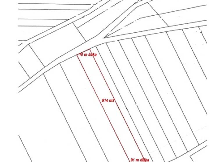 Cadastral map of Svätý Jur, plot in the vineyards, area 914 m², width 10 m.