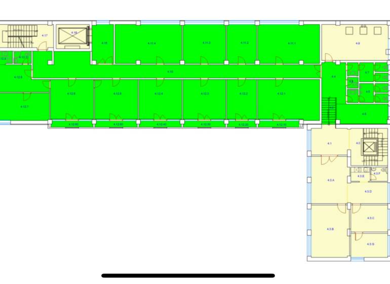 Floor plan of offices with social facilities and staircase.