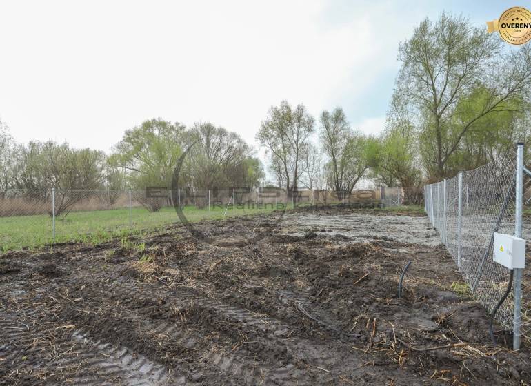 Plots - living near Zohor on Nad potokom street, fenced plot with trees and grass.