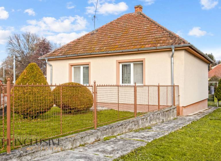Family house in Prašice on Nemečkovská Street, fenced garden, sloped roof, lawn.