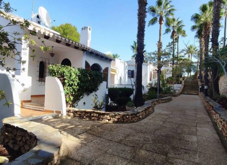 A family house in Orihuela Costa, Villa Martin, surrounded by palm trees, with a terrace and a garden.
