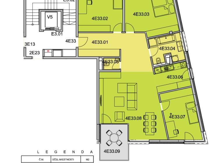 Floor plan of a 4-room apartment with a terrace and efficient room layout.