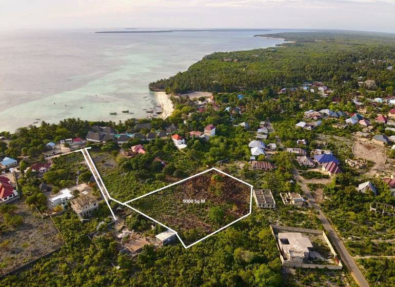 Aerial view of Commercial Land in Kizimkazi, with green areas and coastline.