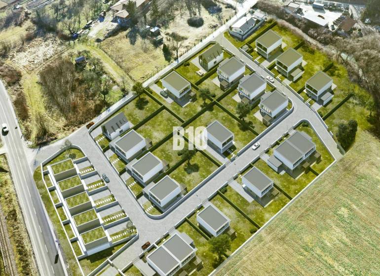 Aerial view of residential development for housing plots in Trenčianske Teplice.
