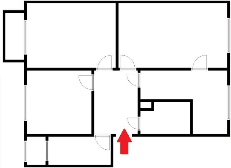 The floor plan shows the layout of rooms in a 3-room apartment.