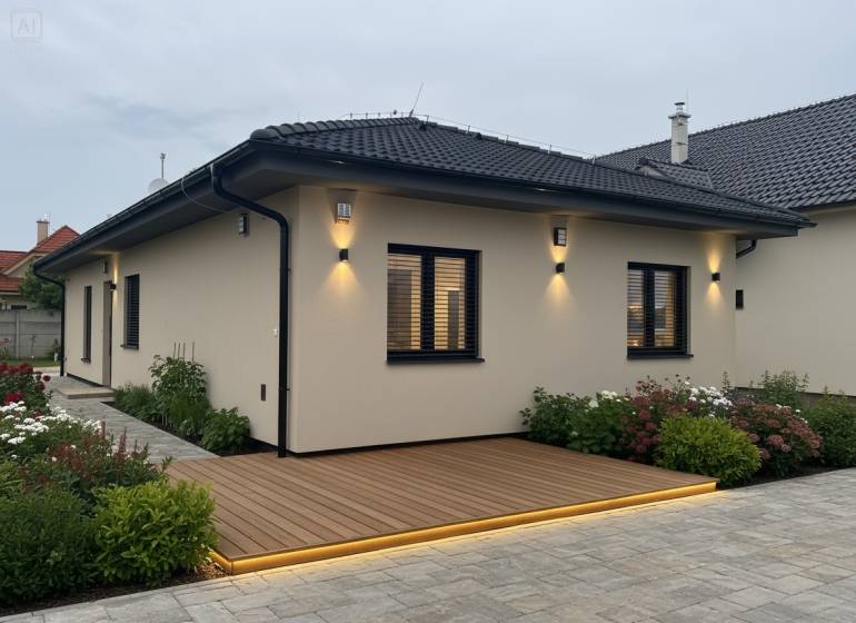 A family house in Veselé on Veselé street with a wooden decor floor and flower beds.