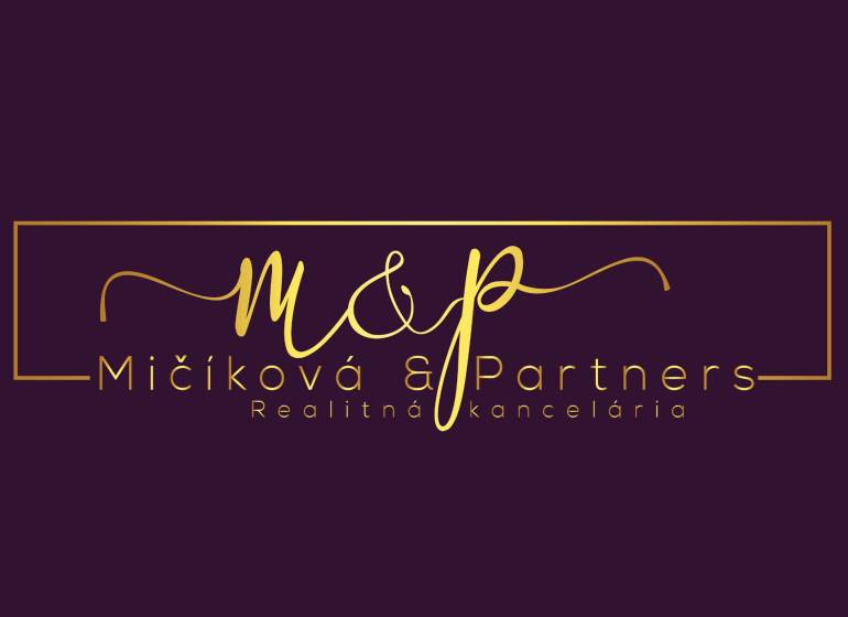 Logo of the real estate agency named Mičíková & Partners on a dark background.
