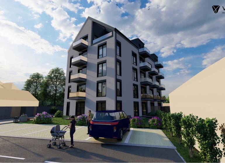 Apartment building with greenery on commercial plots on Moravská Street in Vráble.
