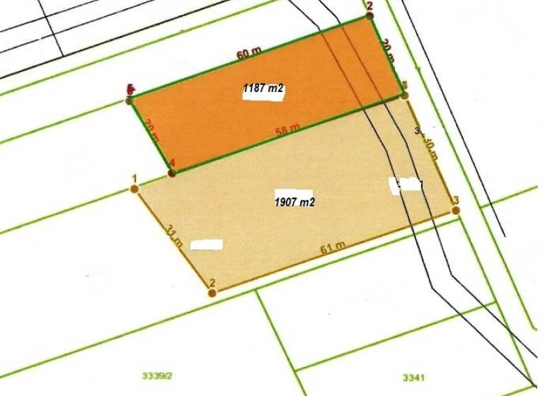 The recreational land plan in Turany shows two plots for sale.