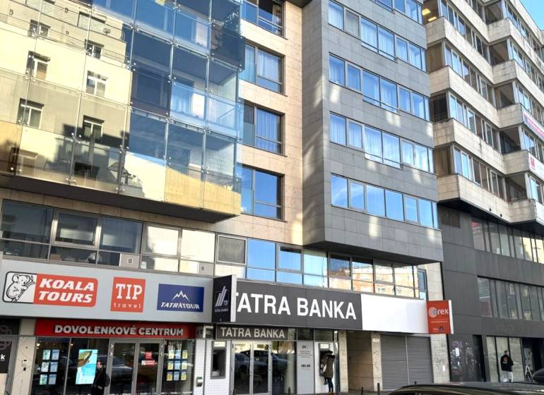 Building on Dunajská in Bratislava - Staré Mesto, with offices and commercial spaces.