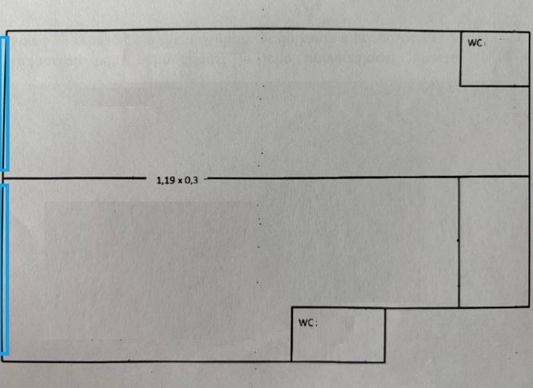 Floor plan of commercial premises with WC designation, suitable for rent.