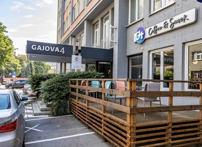 Exterior of offices on Gajova Street in Bratislava - Old Town with a terrace and parking.
