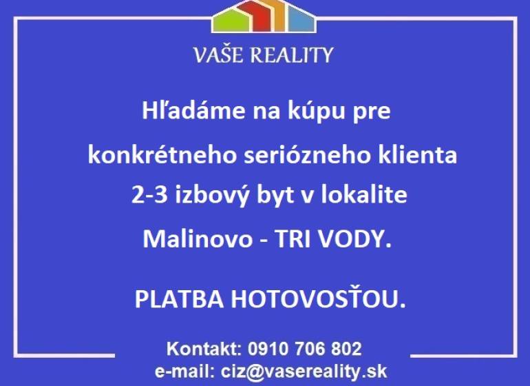 A real estate agency is looking to purchase a 2-3 bedroom apartment in Malinovo, Tri Vody area. Payment in cash.