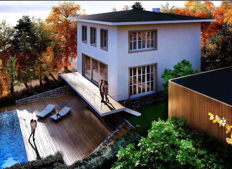 Family house on Horský Park Street in Bratislava - Staré Mesto with a swimming pool and terrace.