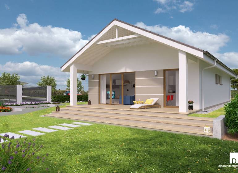 The family house on Karasova Street in Senec has a grassy yard with a terrace.