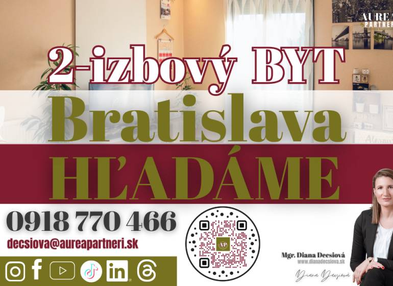 2-room apartment wanted in Bratislava Podunajské Biskupice, including contacts.