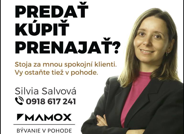Offer for sale, purchase, or rental of real estate with contact information for Silvia Salvová.