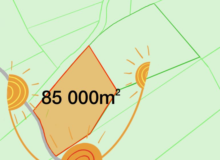 Agricultural and forest land in Dežerice, marked with an area of 85,000 m².