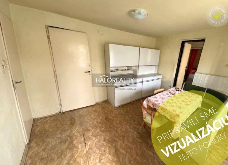 Interior of a family house with a dining table and cabinets, floor with wood decor.