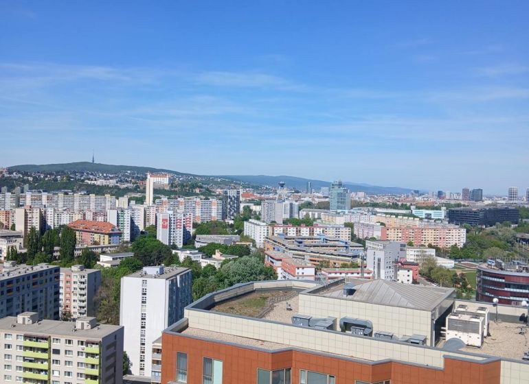 View of the housing estate and buildings from Kopčianska Street in Bratislava. Great views from a 2-room apartment.