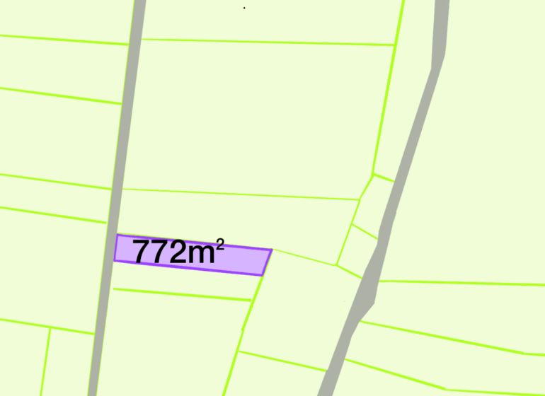 Map of a residential plot in Pravec with an area of 772 m².