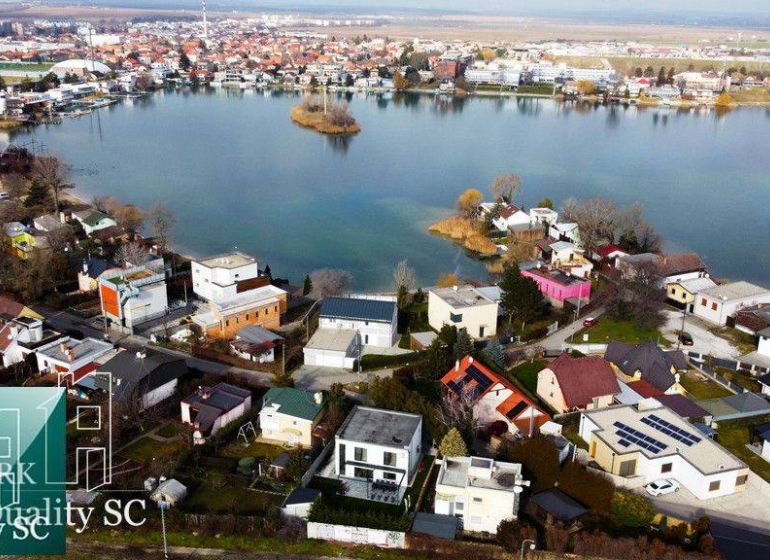 Aerial view of family houses near the Sunny Lakes South in Senec.