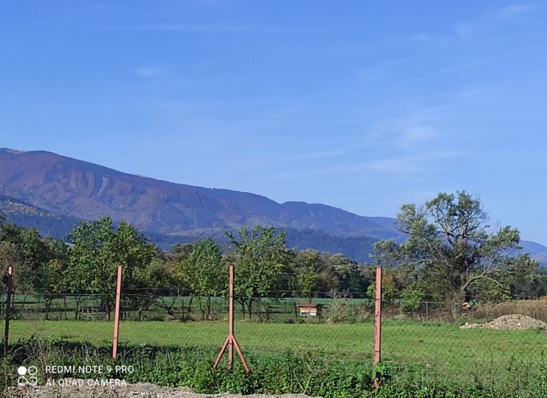 Mountain scenery with a view of the land - housing in Príbovce surrounded by green trees.