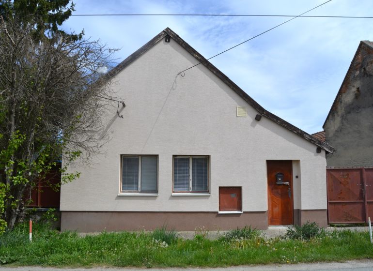 A family house in Horné Saliby with a simple facade and a front garden.