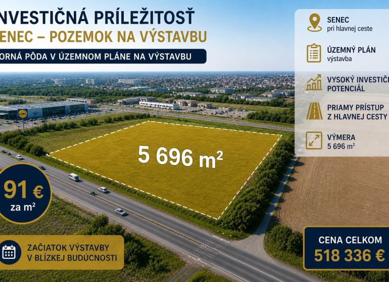 Land for residential use in Senec with an area of 5,696 m², suitable for construction.