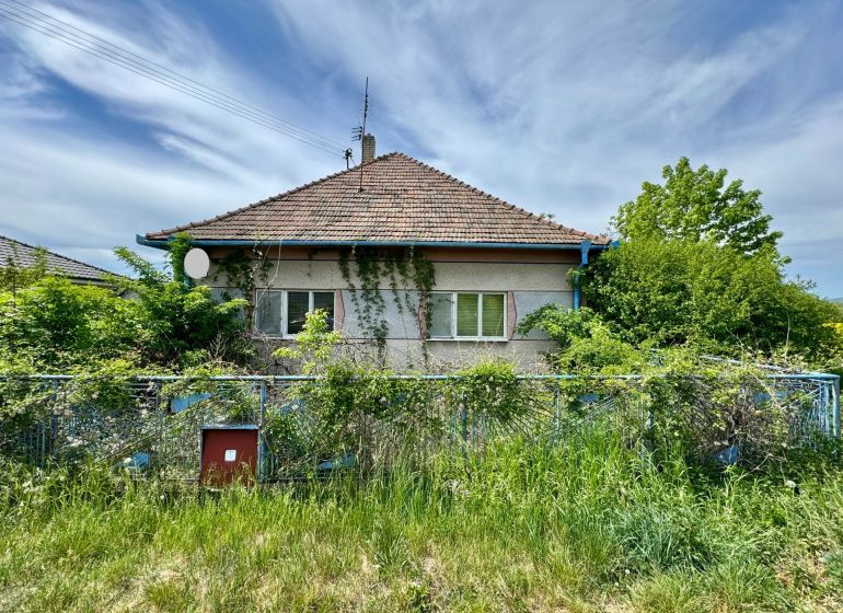 A family house in Hajná Nová Ves with an overgrown garden and a sloped roof.