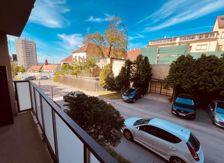View from the balcony in a 3-room apartment on Michalská Street in Hlohovec.