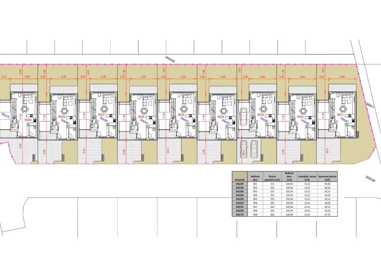 A land plan for residential housing on Čulenova Street in Skalica, containing family houses.