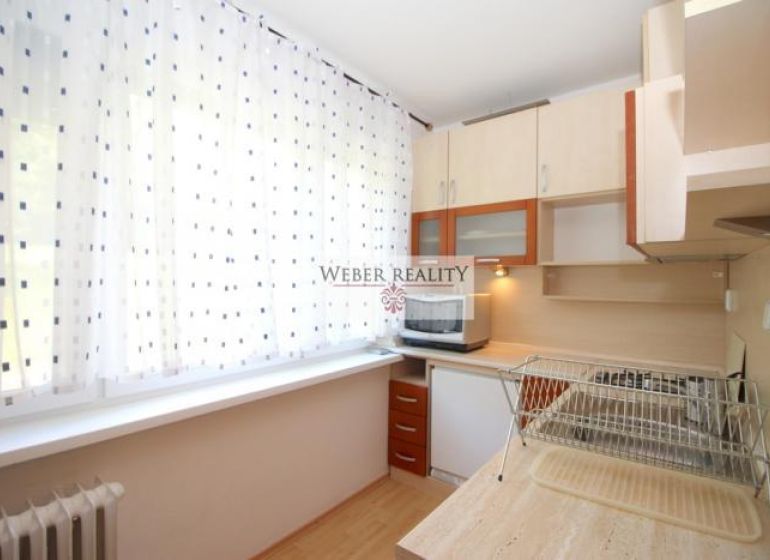 A kitchen with a wooden decor floor and equipment in a studio apartment.