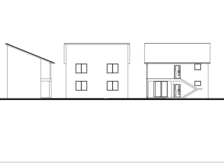 Technical design of a cabin with a sloped roof and an external staircase on Albaregia Street, Jahodná.