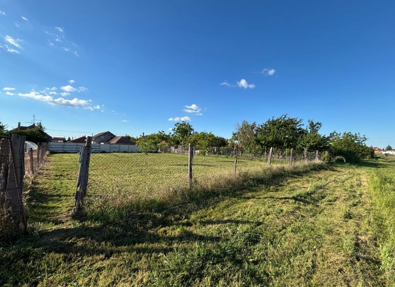 Gardens in Dvory nad Žitavou with a spacious plot and fencing, blue sky.