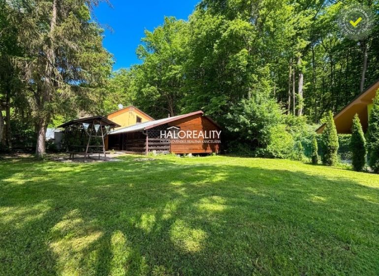 A cottage in Prašice surrounded by forest, with a grassy garden and a swing.
