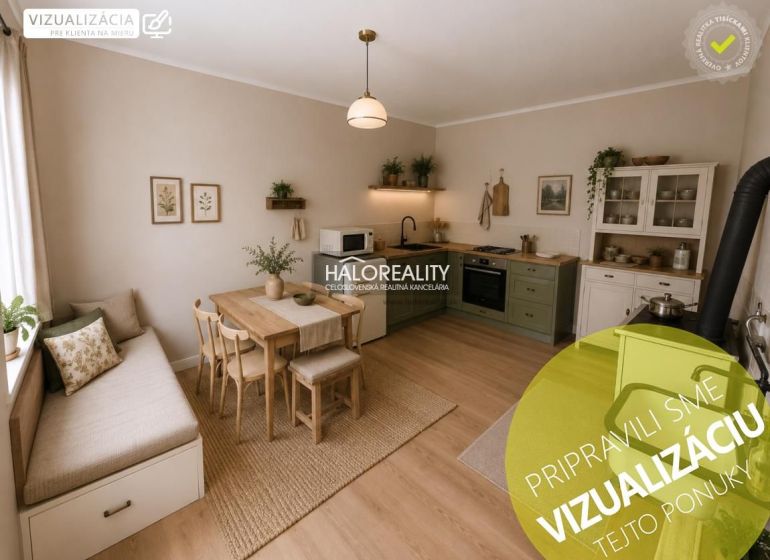 Interior of a family house with a kitchen, dining table, and wooden decor flooring.