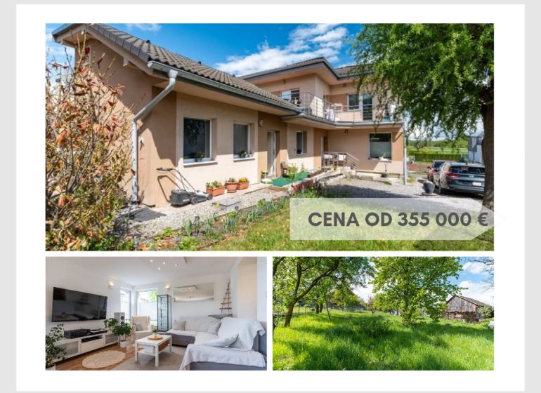 A family house in Prešov with a garden and a living room with a wooden decor floor.