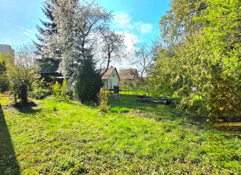Gardens on 1st May Street in Košice-Krásna with a lawn and fruit trees.