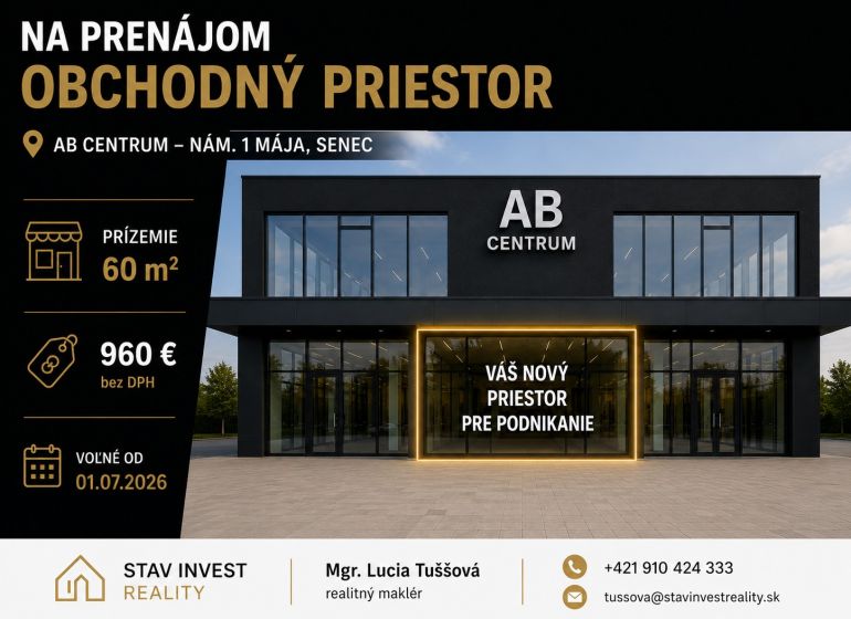 Retail space for rent in AB Centrum, nám. 1. mája, Senec, with an area of 60 m².