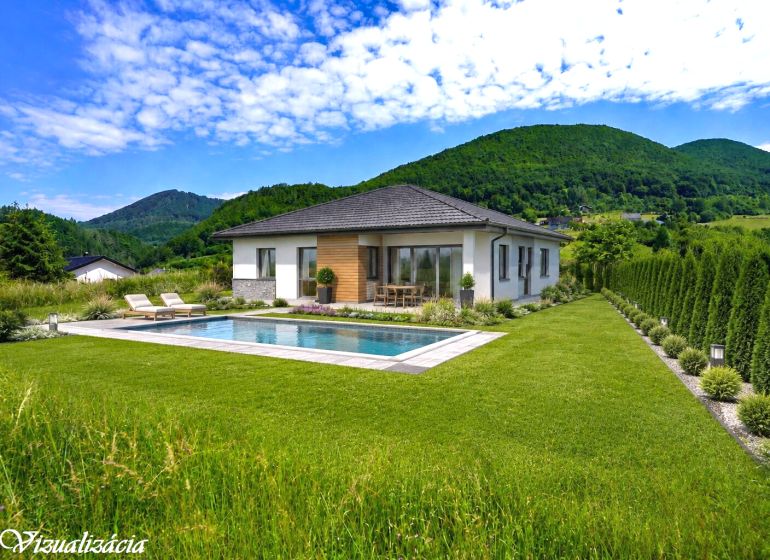 A family house with a swimming pool surrounded by nature on recreational plots in Lysice.