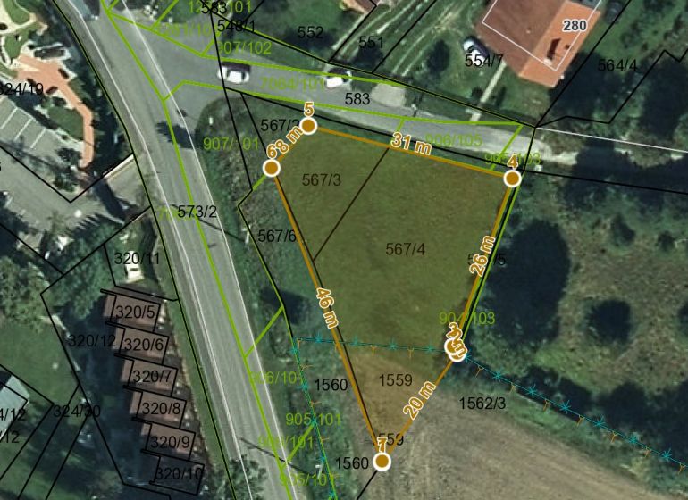 View of the cadastral map of residential plots in Poprad.