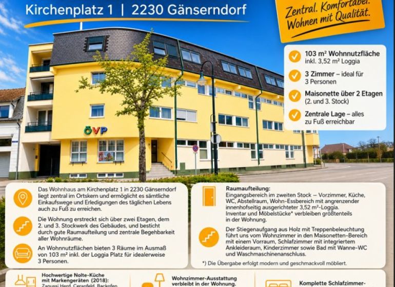 Offer of a 3-room apartment on Kirchenplatz in Gänserndorf with an area of 103 m².